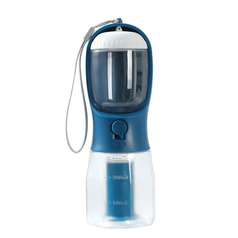 Bouteille d’eau pour chien et chat 3-en-1 – Distributeur 300 ml avec récipient à nourriture, sac à déchets et filtre intégré – Portable et étanche – 9 couleurs
