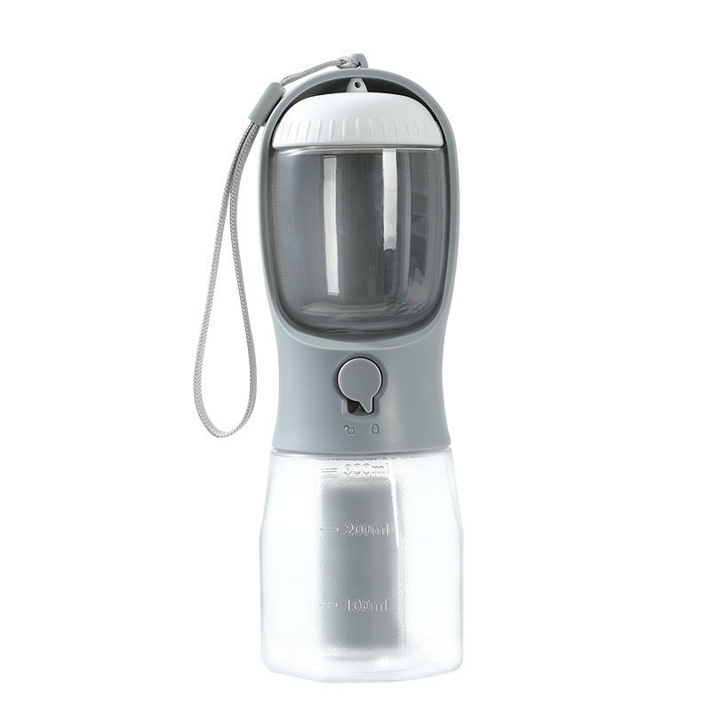 Bouteille d’eau pour chien et chat 3-en-1 – Distributeur 300 ml avec récipient à nourriture, sac à déchets et filtre intégré – Portable et étanche – 9 couleurs