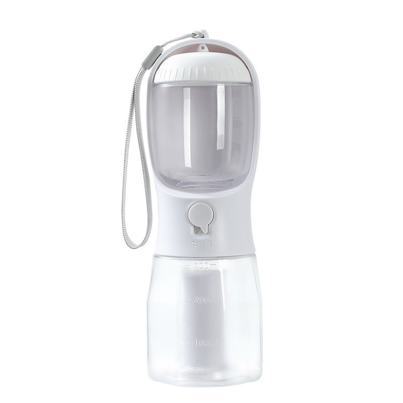 Bouteille d’eau pour chien et chat 3-en-1 – Distributeur 300 ml avec récipient à nourriture, sac à déchets et filtre intégré – Portable et étanche – 9 couleurs