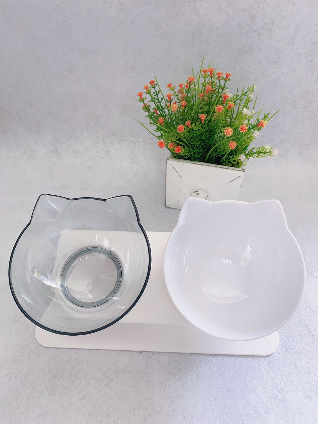 Gamelle Double Antidérapante pour Chat avec Support Surélevé – Distributeur de Nourriture Transparent pour Chats et Chiens – Protège les Vertèbres Cervicales