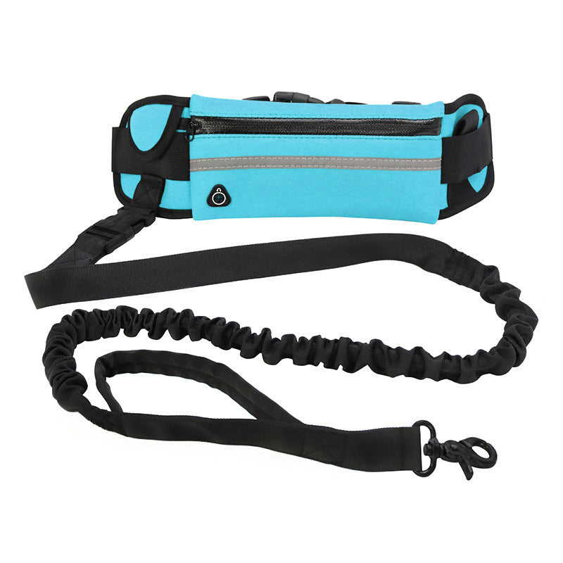 Ceinture Laisse Main Libre pour Chien – Harnais Réfléchissant avec Poche Étanche, Ajustable 28" à 48", Sangles et D-Rings Robustes, Laisse Élastique 100-135 cm pour Course et Marche