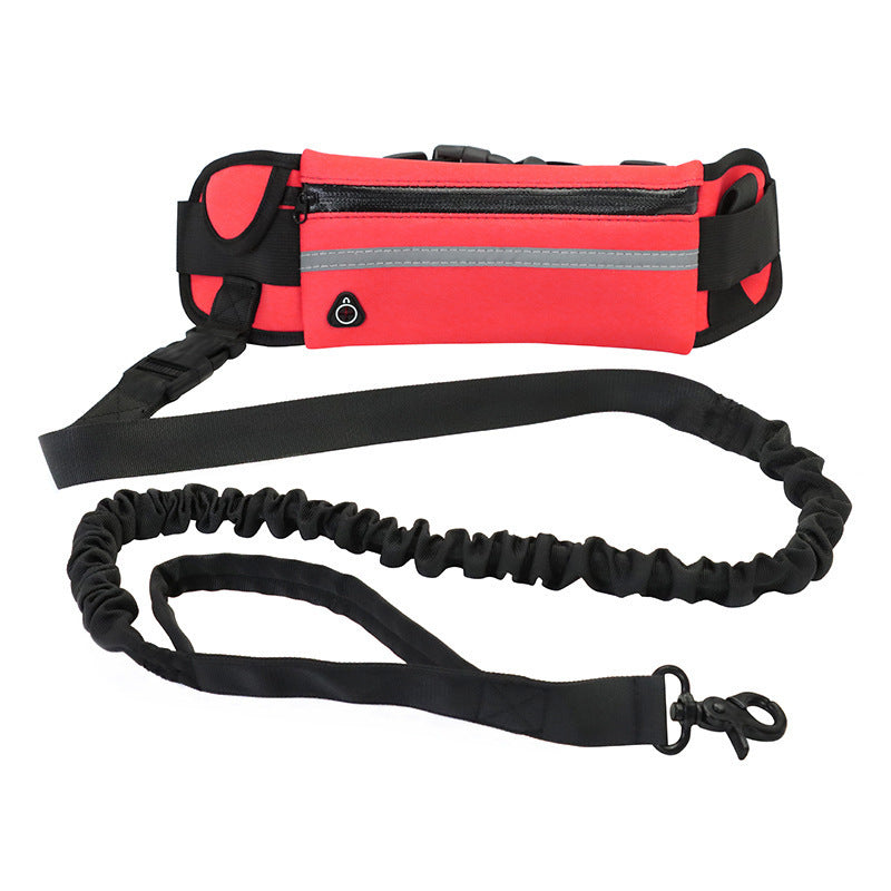Ceinture Laisse Main Libre pour Chien – Harnais Réfléchissant avec Poche Étanche, Ajustable 28" à 48", Sangles et D-Rings Robustes, Laisse Élastique 100-135 cm pour Course et Marche