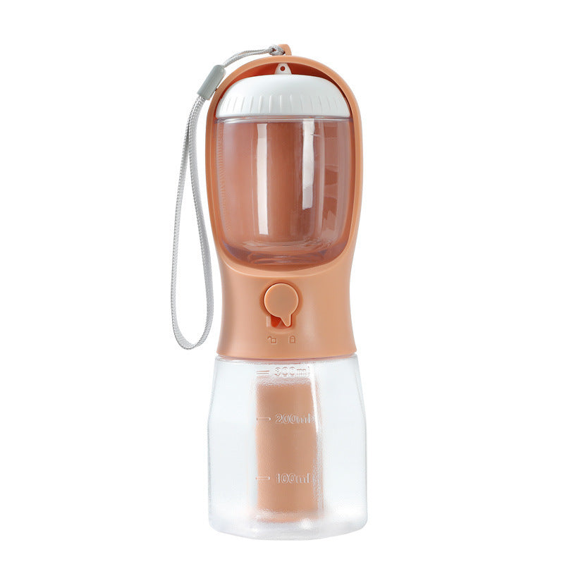 Bouteille d’eau pour chien et chat 3-en-1 – Distributeur 300 ml avec récipient à nourriture, sac à déchets et filtre intégré – Portable et étanche – 9 couleurs