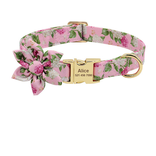 Collier personnalisé pour chien ou chat – Design fleuri et gravure offerte / Personalized Dog or Cat Collar – Floral Design with Free Engraving
