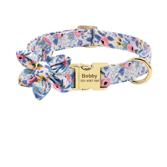 Collier personnalisé pour chien ou chat – Design fleuri et gravure offerte / Personalized Dog or Cat Collar – Floral Design with Free Engraving