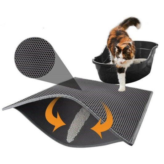 Tapis de litière pour chat – Double couche imperméable, design en nid d’abeille, mousse EVA souple – Facile à nettoyer – 3 tailles – Noir ou gris