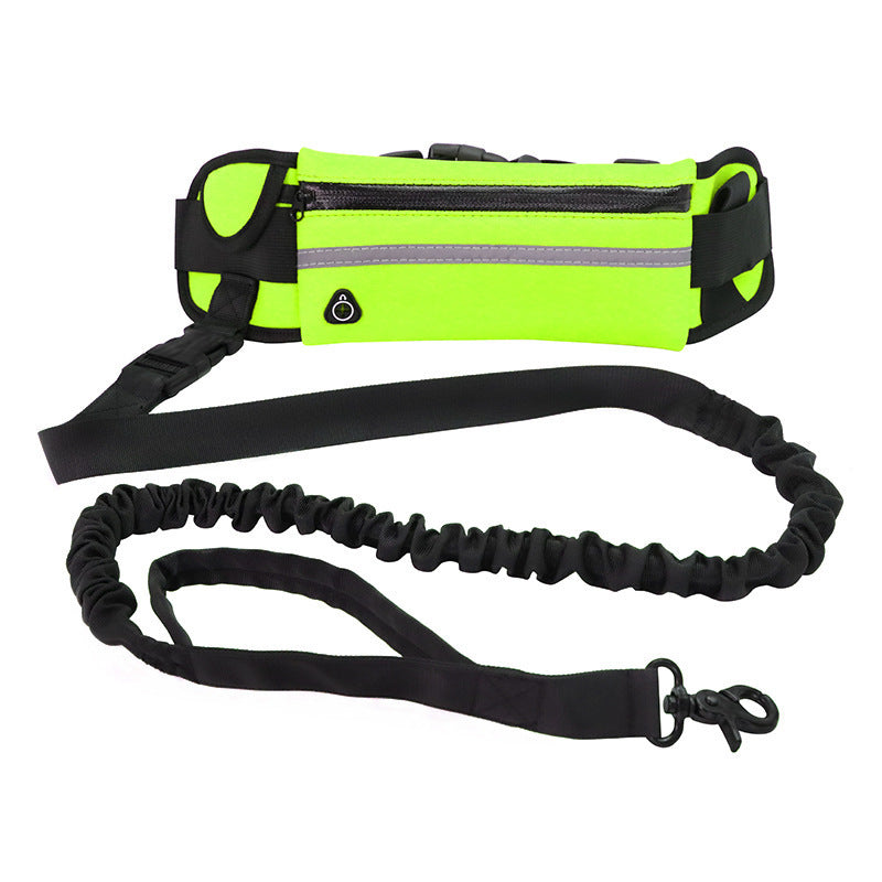 Ceinture Laisse Main Libre pour Chien – Harnais Réfléchissant avec Poche Étanche, Ajustable 28" à 48", Sangles et D-Rings Robustes, Laisse Élastique 100-135 cm pour Course et Marche