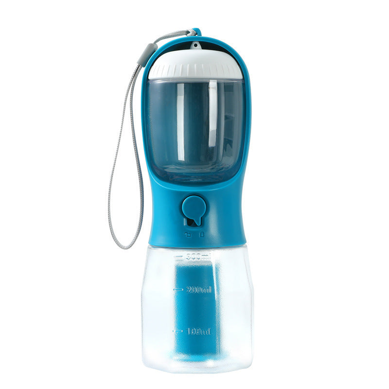 Bouteille d’eau pour chien et chat 3-en-1 – Distributeur 300 ml avec récipient à nourriture, sac à déchets et filtre intégré – Portable et étanche – 9 couleurs