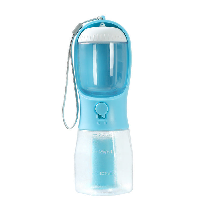 Bouteille d’eau pour chien et chat 3-en-1 – Distributeur 300 ml avec récipient à nourriture, sac à déchets et filtre intégré – Portable et étanche – 9 couleurs
