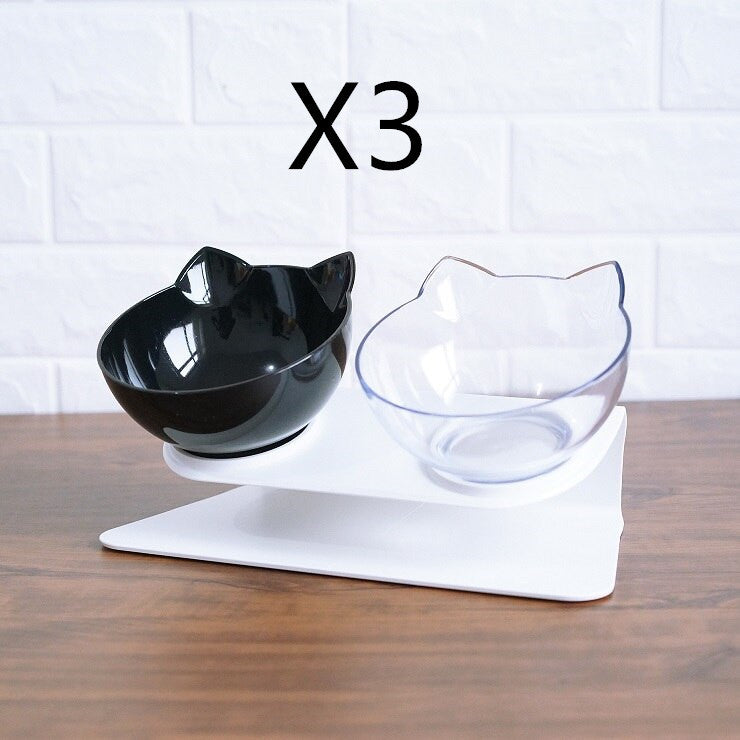 Gamelle Double Antidérapante pour Chat avec Support Surélevé – Distributeur de Nourriture Transparent pour Chats et Chiens – Protège les Vertèbres Cervicales
