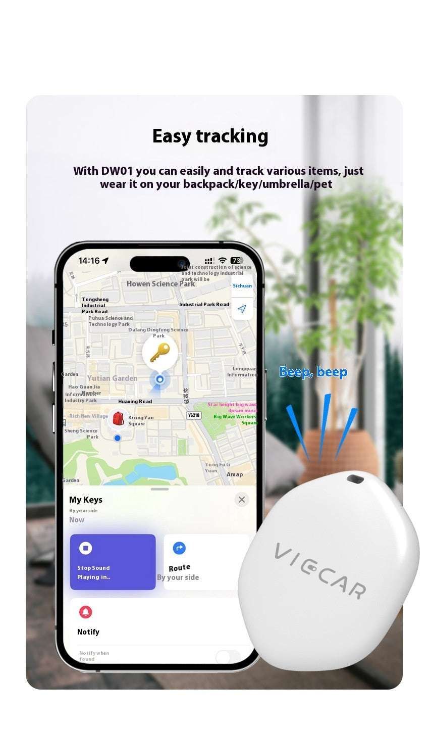Localisateur Bluetooth Intelligent DW01 – Compatible Apple iOS/Mac, Suivi en Temps Réel, Batterie CR2032 Incluse, Compact et Léger, Alarme Anti-Perte pour Clés, Sac ou Animal