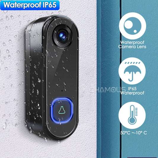 Home Sonnette Vidéo Connectée 1080P HD avec Vision Nocturne, Grand Angle 166°, Audio Bidirectionnel, Détection PIR & Alerte Mobile, Wi-Fi 2.4G, Étanche – Fonctionne 24/7 Sans BatteriePhone Integrated Control Doorbell