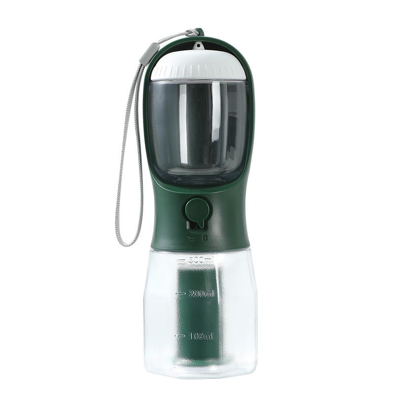 Bouteille d’eau pour chien et chat 3-en-1 – Distributeur 300 ml avec récipient à nourriture, sac à déchets et filtre intégré – Portable et étanche – 9 couleurs