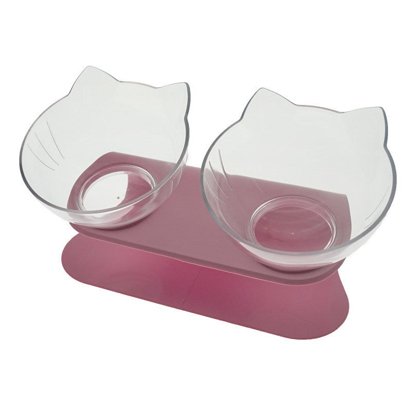 Gamelle Double Antidérapante pour Chat avec Support Surélevé – Distributeur de Nourriture Transparent pour Chats et Chiens – Protège les Vertèbres Cervicales