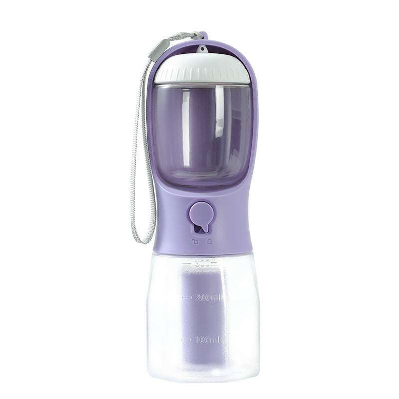 Bouteille d’eau pour chien et chat 3-en-1 – Distributeur 300 ml avec récipient à nourriture, sac à déchets et filtre intégré – Portable et étanche – 9 couleurs