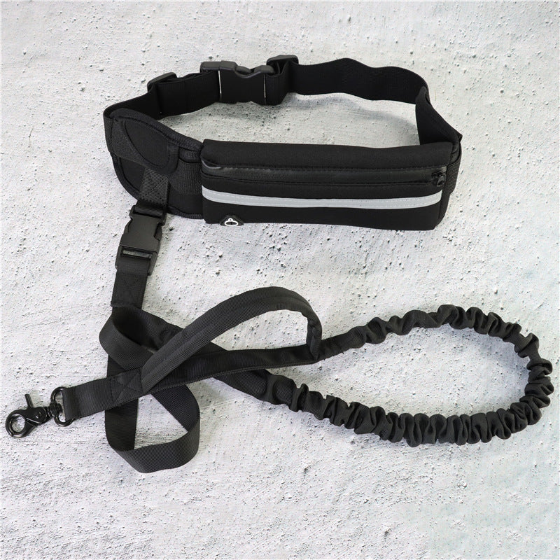 Ceinture Laisse Main Libre pour Chien – Harnais Réfléchissant avec Poche Étanche, Ajustable 28" à 48", Sangles et D-Rings Robustes, Laisse Élastique 100-135 cm pour Course et Marche