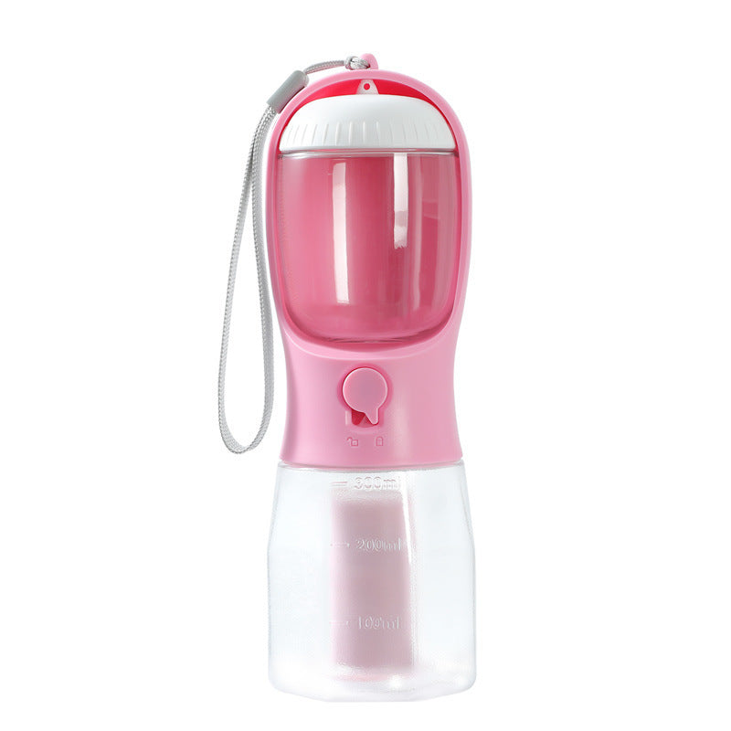 Bouteille d’eau pour chien et chat 3-en-1 – Distributeur 300 ml avec récipient à nourriture, sac à déchets et filtre intégré – Portable et étanche – 9 couleurs