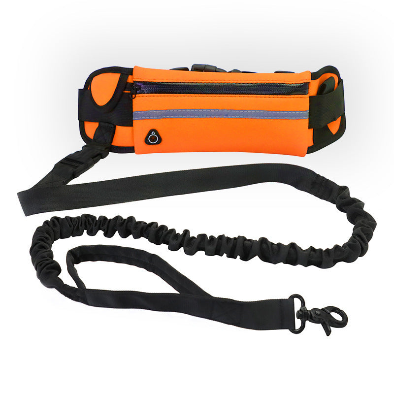 Ceinture Laisse Main Libre pour Chien – Harnais Réfléchissant avec Poche Étanche, Ajustable 28" à 48", Sangles et D-Rings Robustes, Laisse Élastique 100-135 cm pour Course et Marche